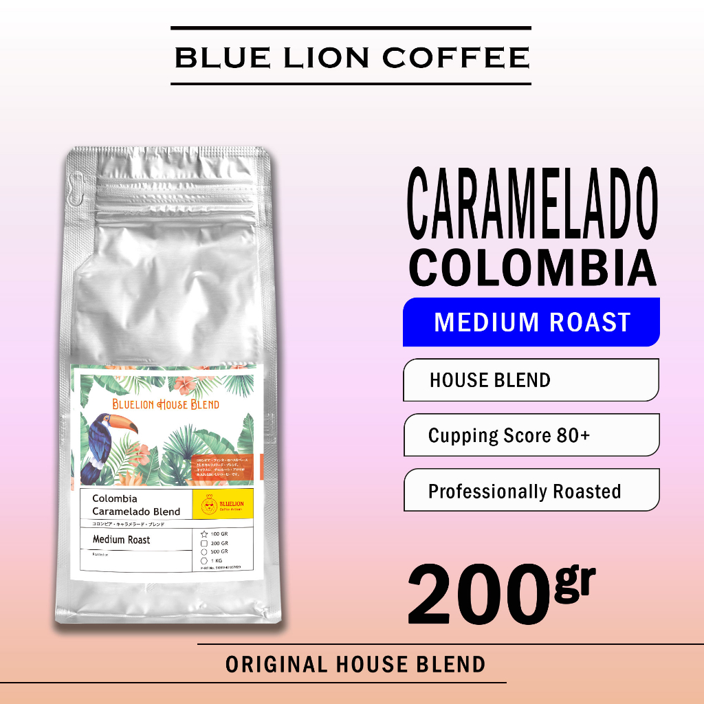 

House Blend Colombia Caramelado Blend 200 gram Medium Roast Biji Kopi Bubuk Blue Lion Coffee