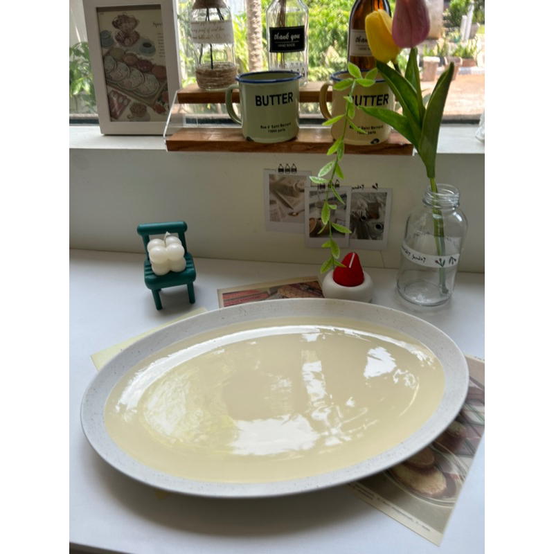 Piring saji keramik JUMBO panjang/ tray piring saji aesthetic/ tray piring saji vintage