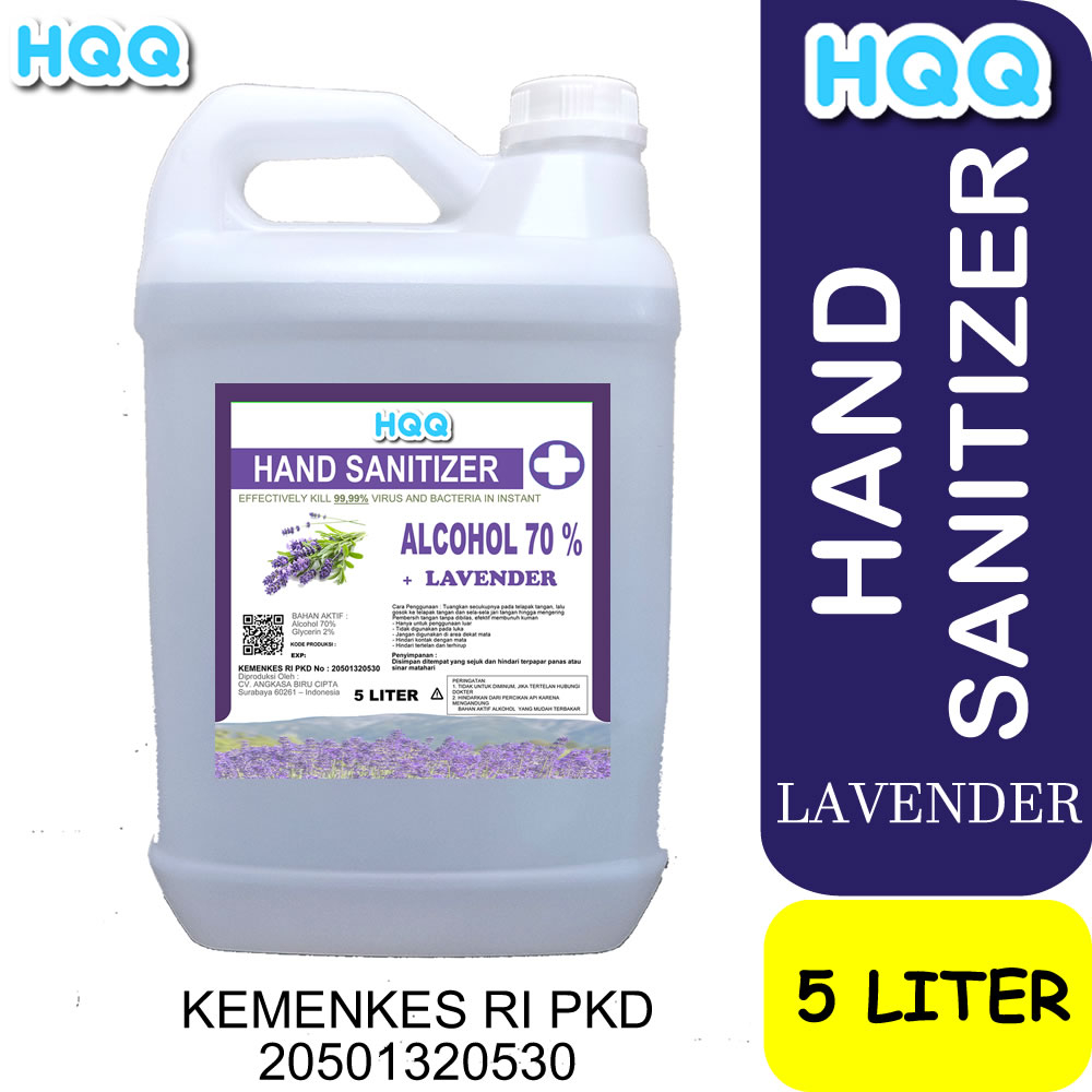 HQQ Hand Sanitizer / HANDSANITIZER alkohol 70% LAVENDER cair/spray 5 liter - KEMENKES