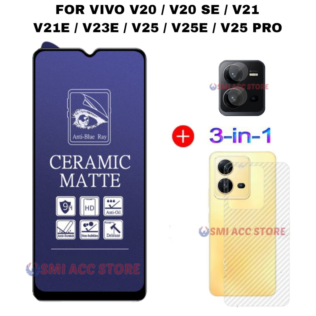 PAKET TG VIVO V25 / V25E / V25 PRO Tempered Glass Ceramic Anti Blue 9H Anti Gores Pelindung Anti Rad