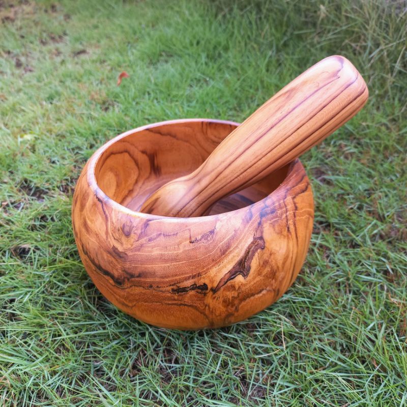 LUMPANG ALU BULAT KAYU JATI / TUMBUKAN KAYU JATI / LESUNG BULAT KAYU JATI / ULEKAN MPASI KAYU JATI/L