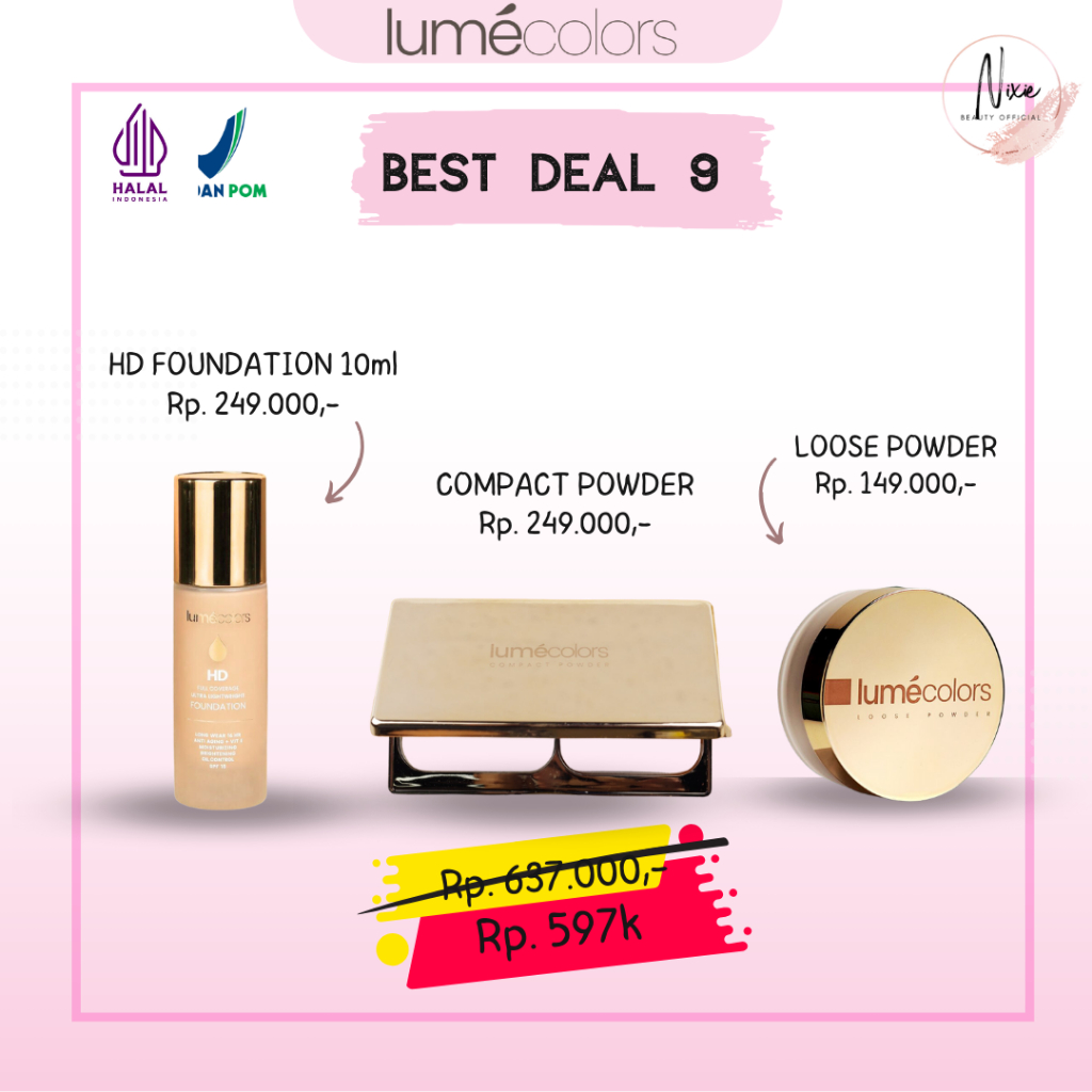 Lumecolors Foundation + Lumecolor Compact Powder +  Loose powder Paket Diskon Bundling FDCPLP