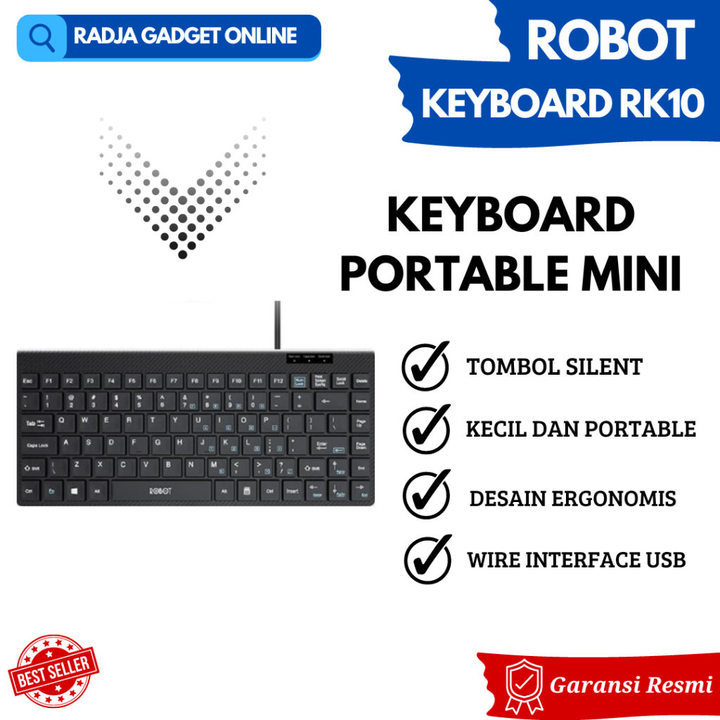 Robot Keyboard Kabel Mini USB Wired Portable Ultra Thin RK10 _ ORI
