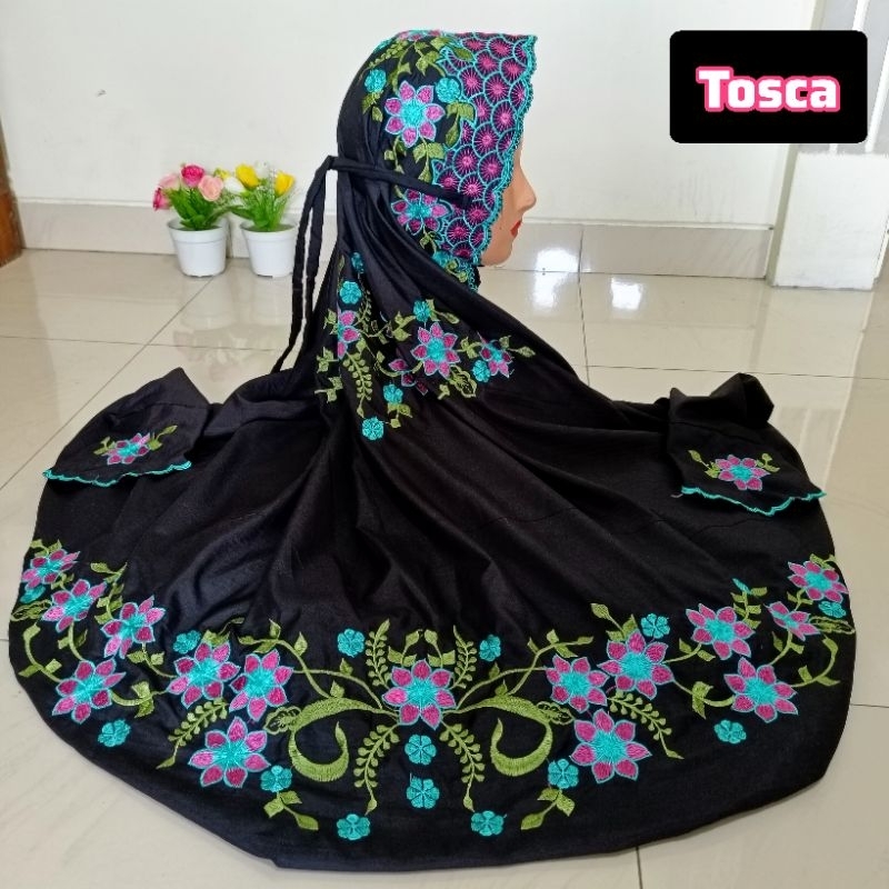 MUKENA TERUSAN BORDIR DEWASA WARNA HITAM KATUN MICRO MUKENAH LAJURAN/LANGSUNGAN BORDIL