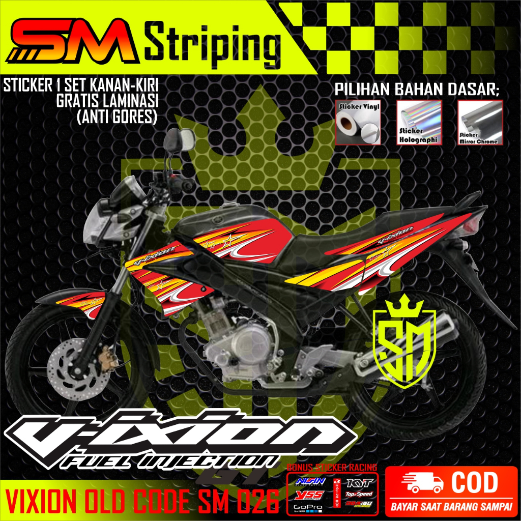 Striping VARIASI VINYL/HOLOGRAM STICKER MOTOR YAMAHA VIXION OLD MOTIF KEREN SM 026