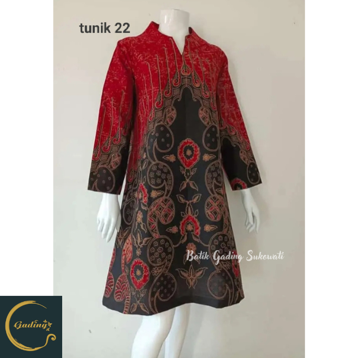 Batik Wanita Lengan Panjang Premium Tunik Merah Coklat
