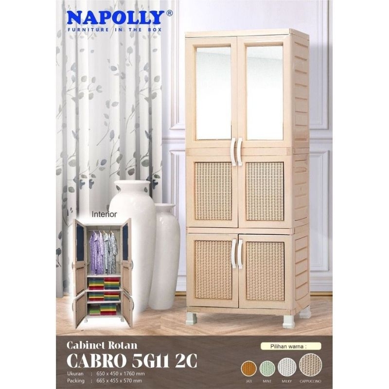 Lemari PLastik NAPOLLY CABRO 5G11 2C/ 5 G11.2C Gantungan Jumbo+Kaca