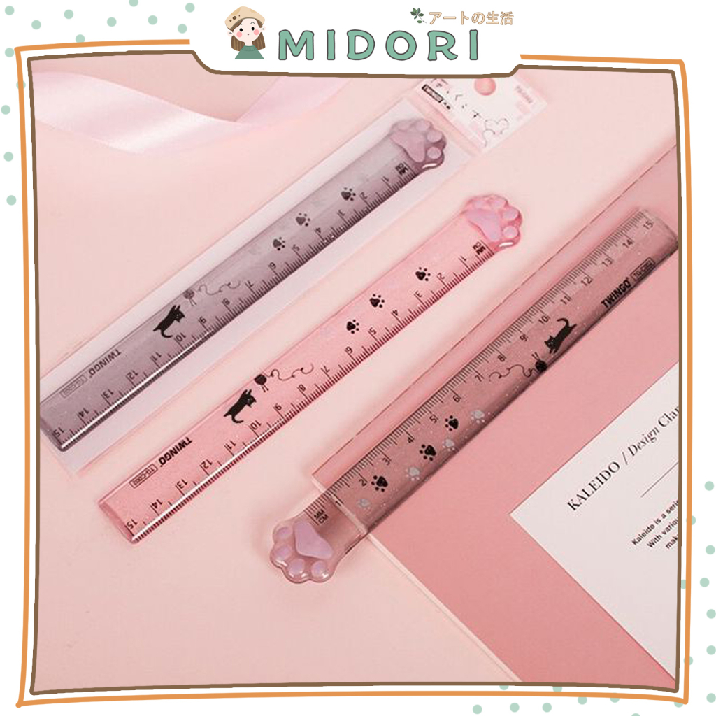 

[MIDORI] 1Pcs PENGGARIS CAT PAW 15CM Ruler Transparant Penggaris Study Korea - F0223