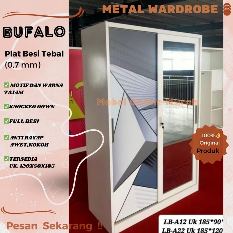 LEMARI PAKAIAN SLIDING 2PINTU FULL BESI IMPORT /Lemari baju besi sliding /Almari baju besar /Almari 