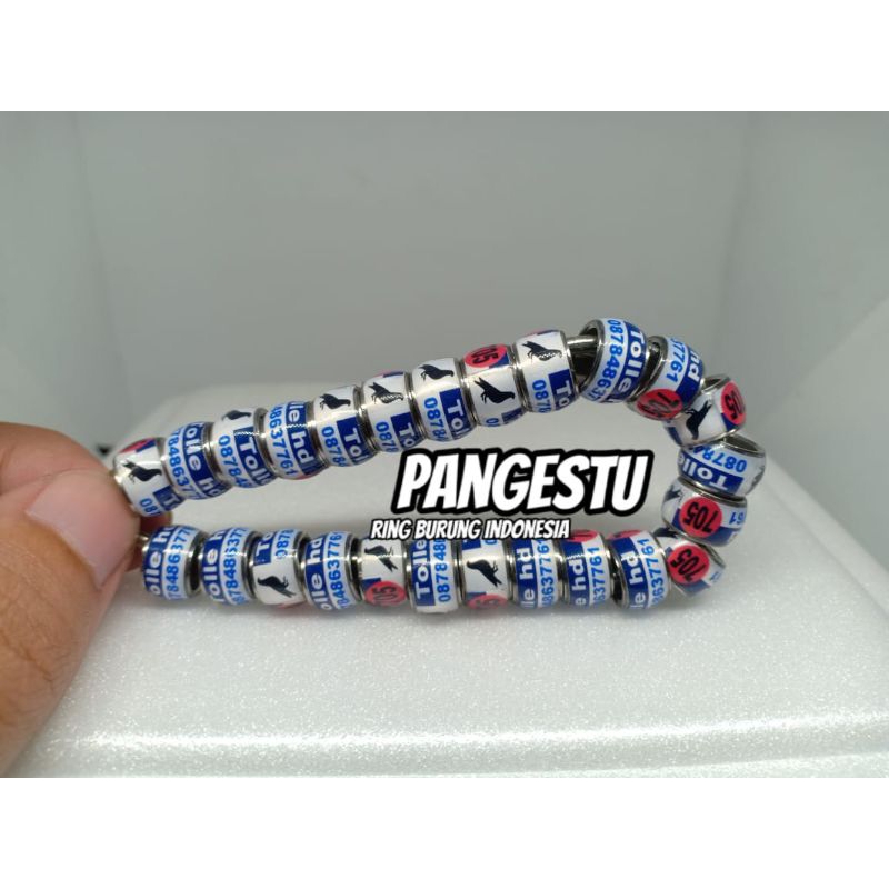 RING MERPATI DONAT D'PRINTZ LUBANG 7,5 MM BIRU TUA PUTIH LIS BAJA BISA REKUES NAMA NO HP NO URUT WAR