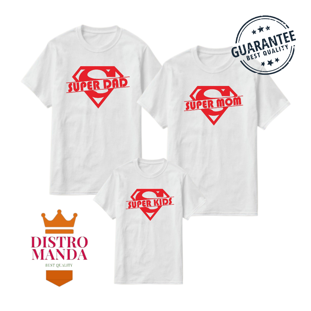 KAOS COUPEL KELUARGA MOTIF SUPERMOM  SUPERDED SUPERKIDS / KAOS COUPLE FAMILY / KAOS COUPLE DISTRO PR