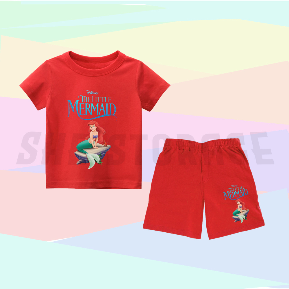 SETELAN KAOS ANAK BAJU ANAK ARIEL THE LITTLE MERMAID / SETELAN KAOS DAN CELANA PENDEK ANAK ARIEL THE