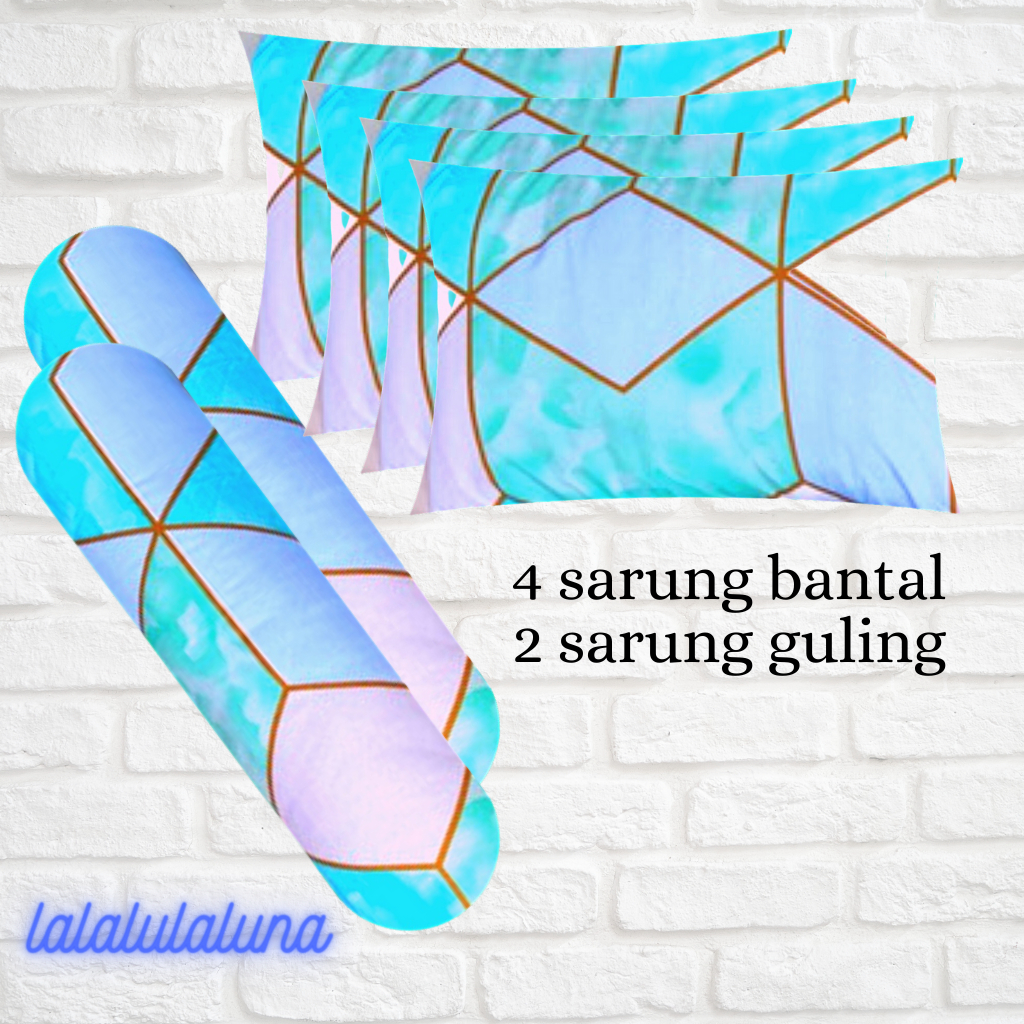 Sarban sargul isi 6pcs 4 sarung bantal dan 2 guling motif marble bahan katun halus