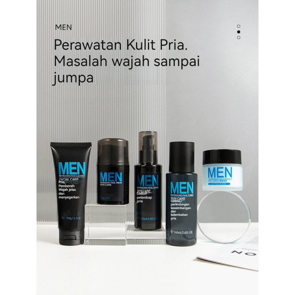 (cod)Set perawatan kulit 5 potong pria, pembersih wajah, toner, krim, lotion, set perawatan kulit