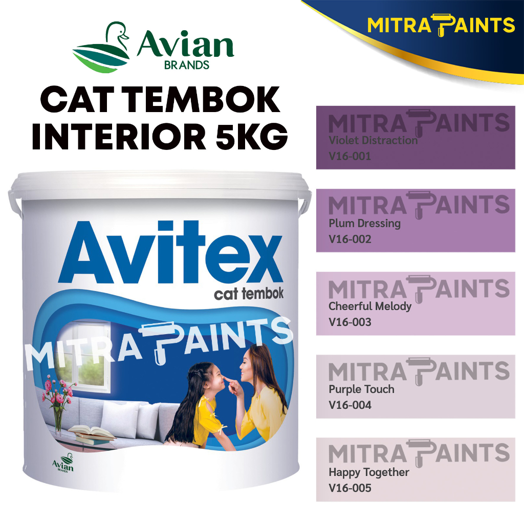 CAT TEMBOK AVITEX INTERIOR 5 KG / AVIAN V16 UNGU LILAC