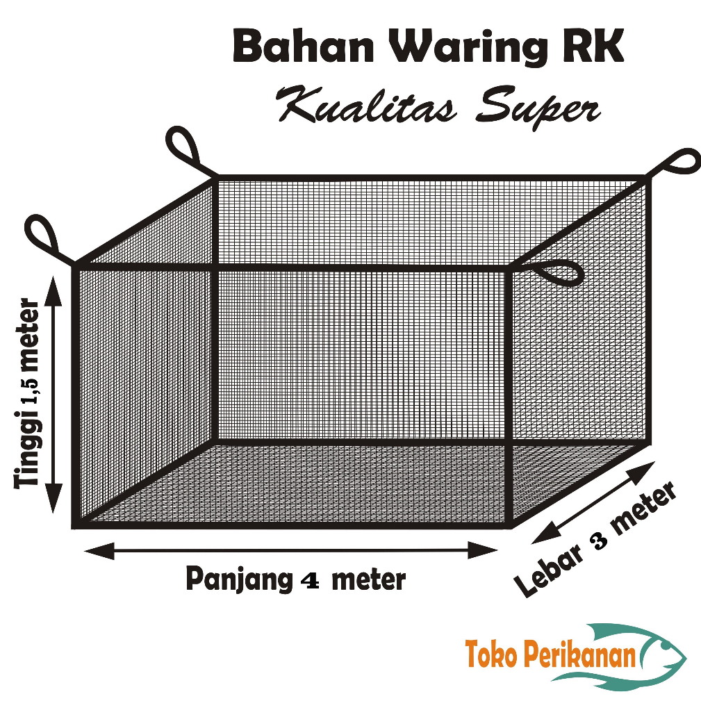 TOKO PERIKANAN - Keramba/Jaring/Waring/Hapa ikan ukuran ( 4 m x 3 m x 1,5 m ) bahan waring RK Hitam