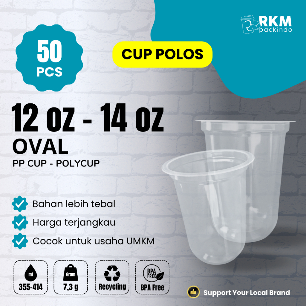 (50pcs) CUP PP POLOS POLYCUP 12oz - 14oz OVAL