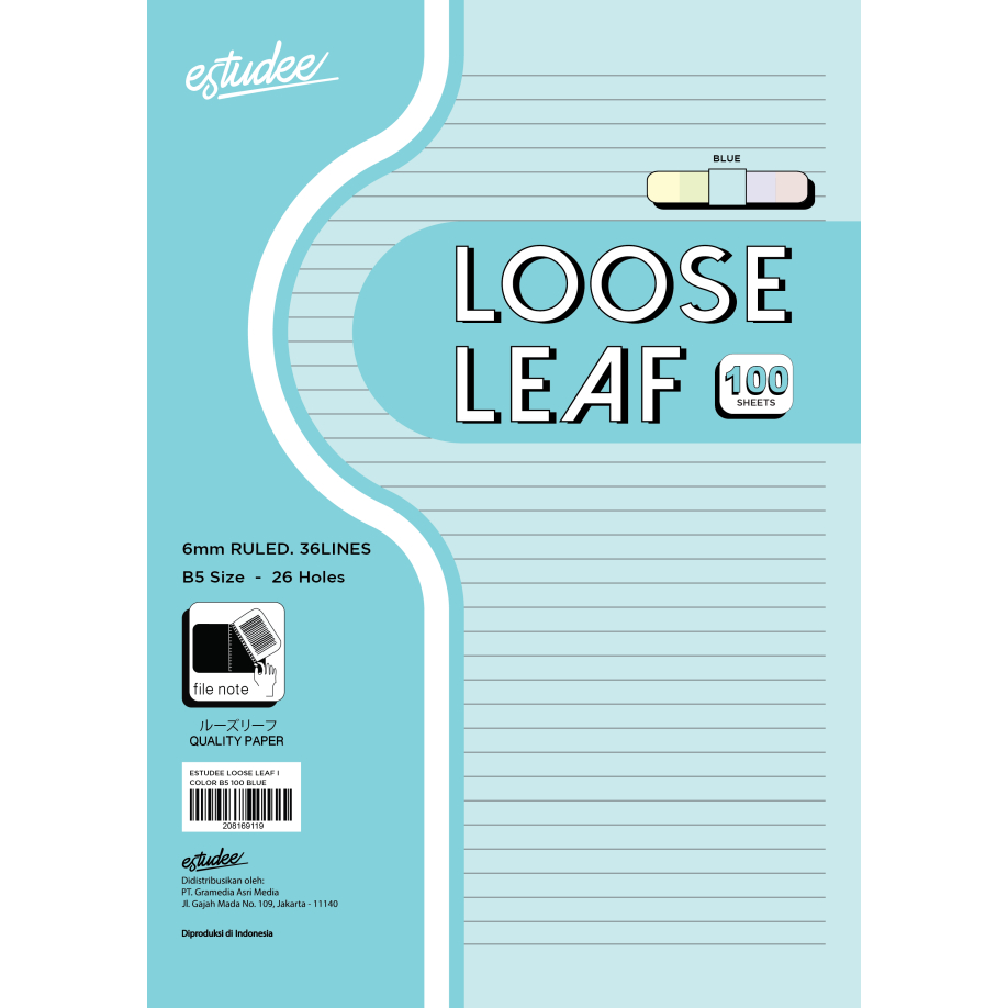 

Gramedia Banjarmasin - Estudee Loose Leaf Motif Garis Warna Biru Ukuran B5 Isi 100 Lembar