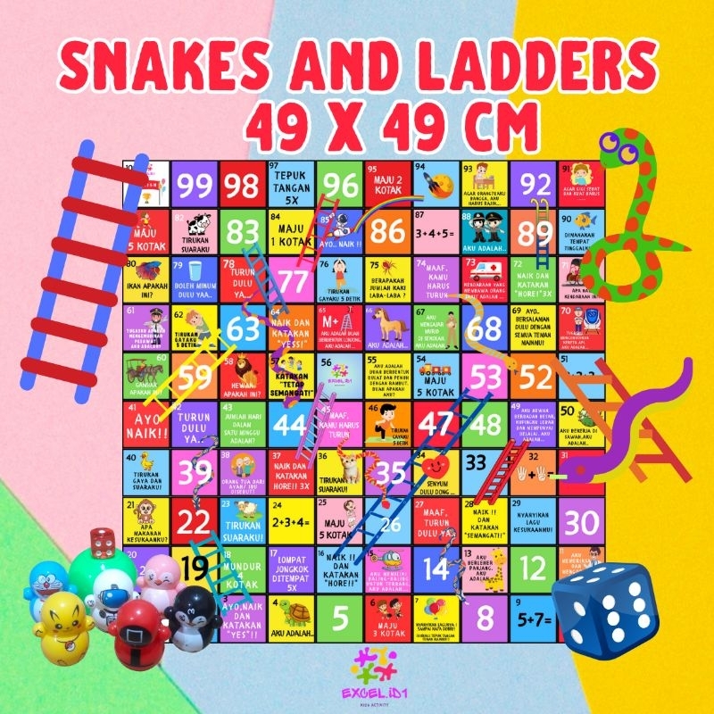 Ular Tangga Edukasi Anak dan Keluarga Anti Sobek Anti Air 49x49cm Kado Ulang Tahun Terbaru