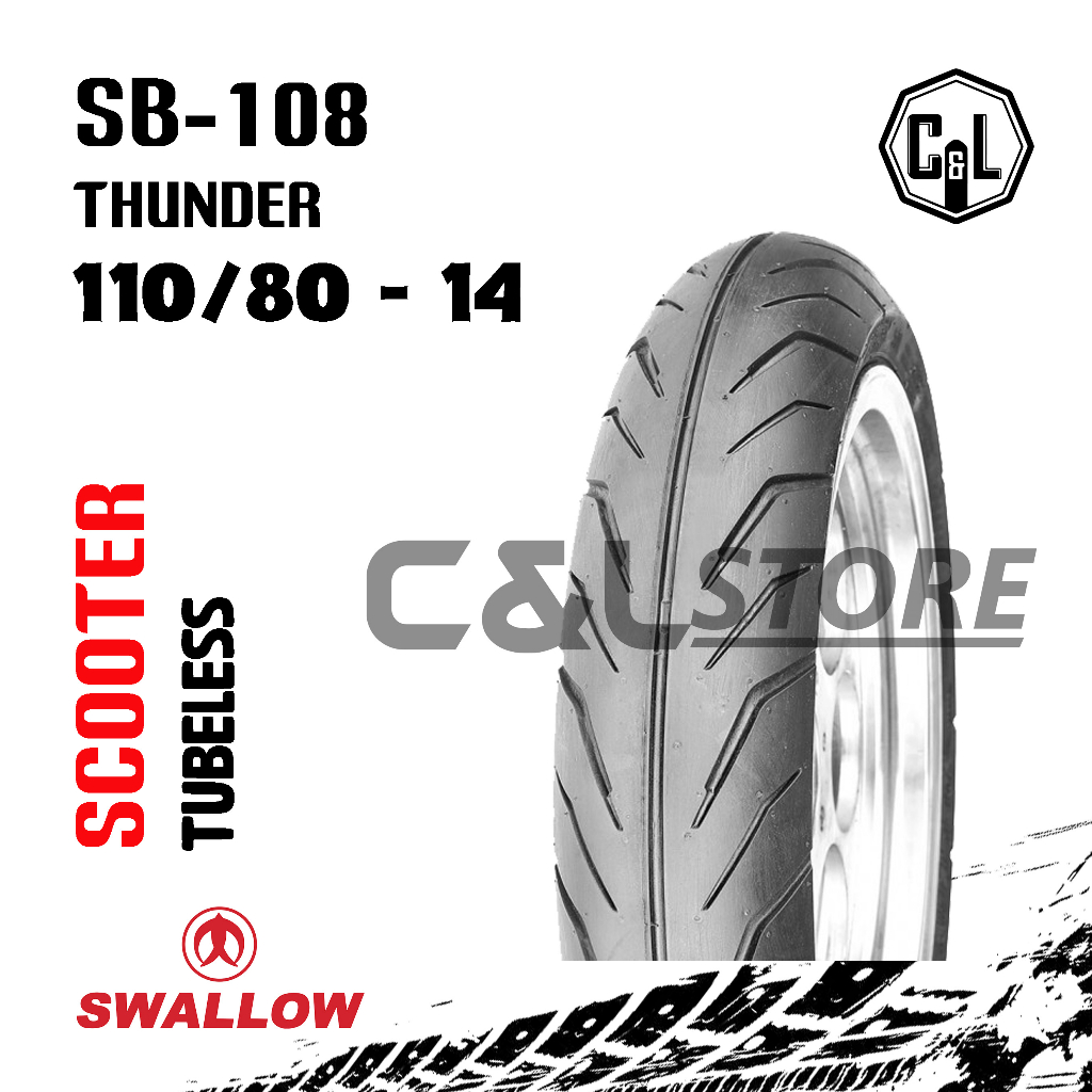 BAN LUAR MOTOR SWALLOW 110/80-14 RING 14 SB-108 THUNDER TUBELESS