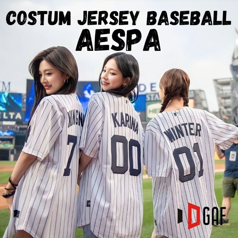 JERSEY BASEBALL AESPA Karina Ningning Winter Gisele OFFICIAL BAJU BASEBALL AESPA Motif Salur K-pop