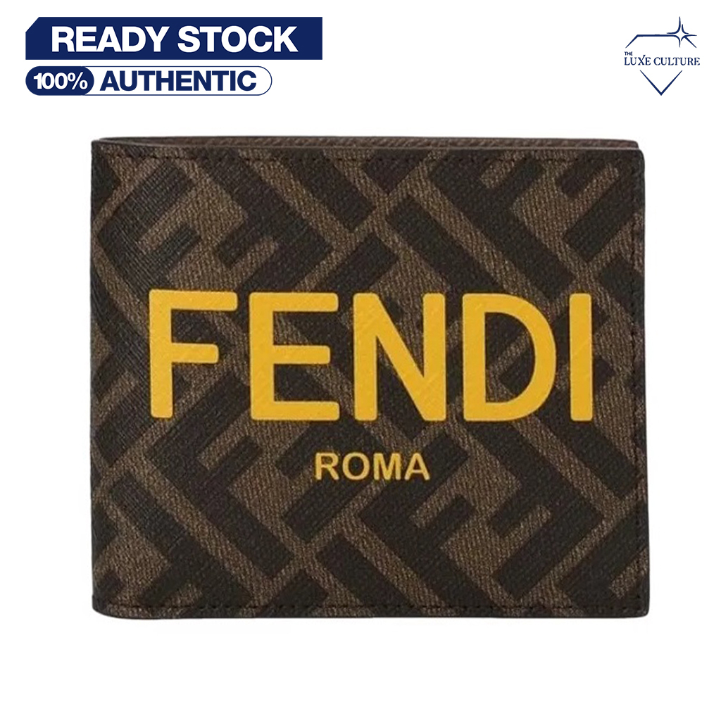 Fendi Logo Brown Yellow Wallet / Dompet Branded Original