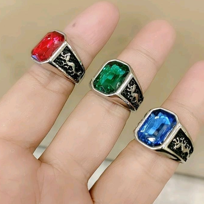 Cincin Titanium Pria Cowok Ring Perak Naga