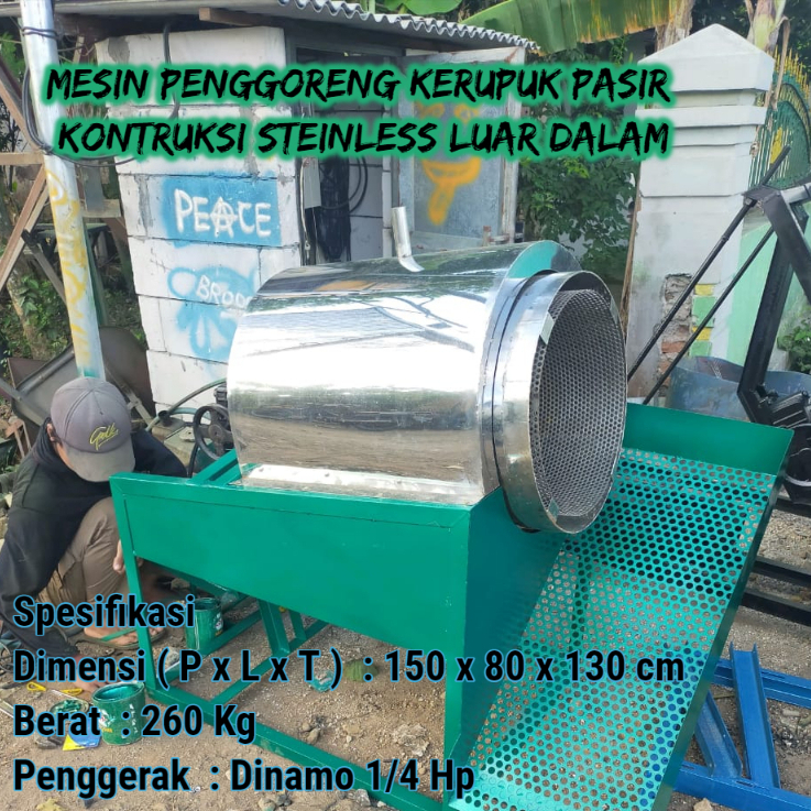 Mesin Penggoreng Kerupuk Pasir Kontruksi Steinless Luar Dalam Komplit Penggerak Dinamo