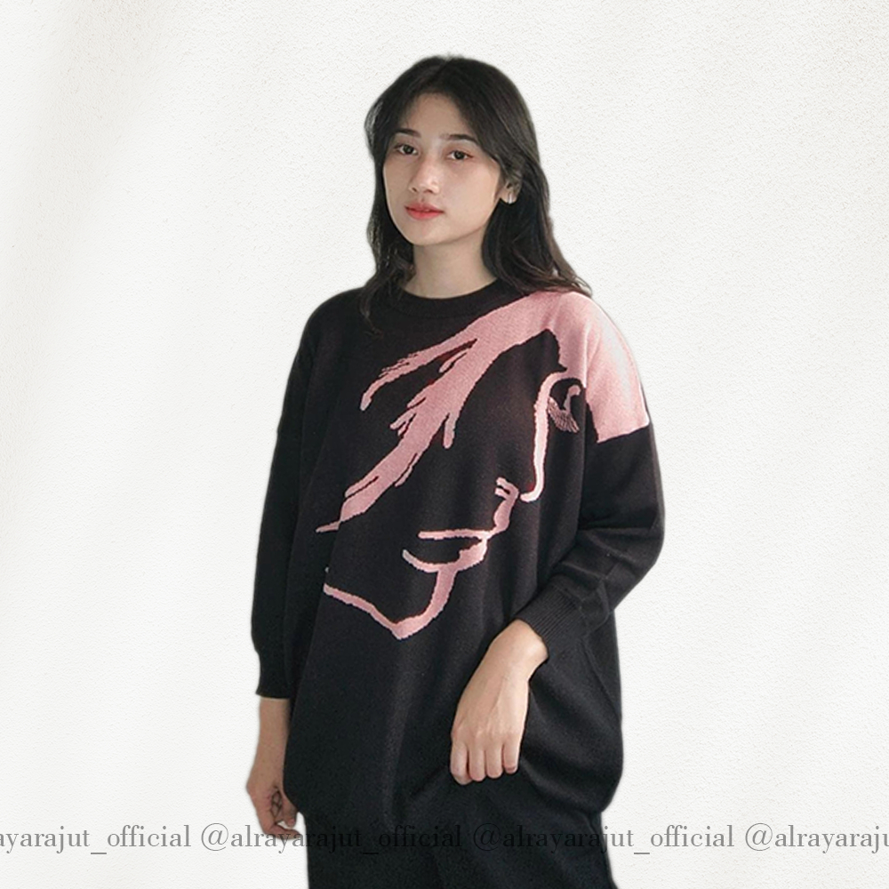 SWEATER RAJUT WANITA JUMBO / FACE LOVE / SWEATER RAJUT WANITA ATASAN RAJUT TOP OVERSIZE SWEATER RAJU