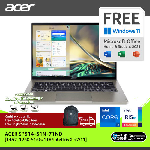 ACER SPIN 5 CONVERTIBLE TOUCH SCREEN LAPTOP | SP514-51N-71ND INTEL GEN 12TH (14"IPS QHD/INTEL I7-126