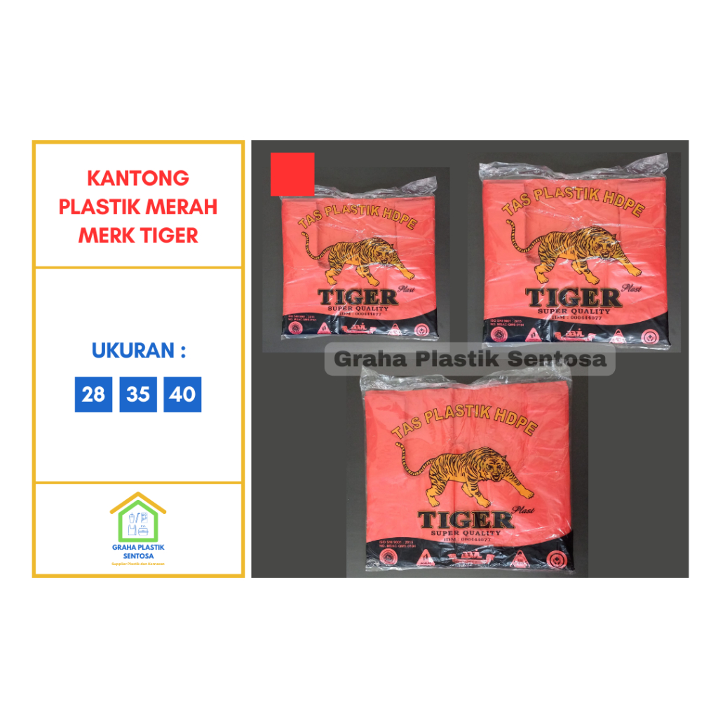 Kantong Plastik Kresek Merah Merk Tiger Ukuran 28cm