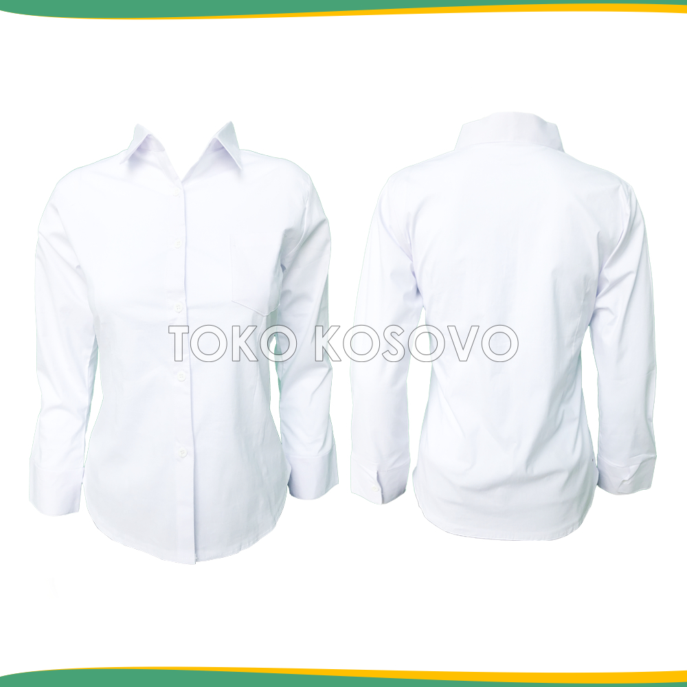 Kemeja Formal Wanita Lengan Panjang Warna Putih Hitam Polos Pakaian Kerja Kantoran Perempuan Bahan K