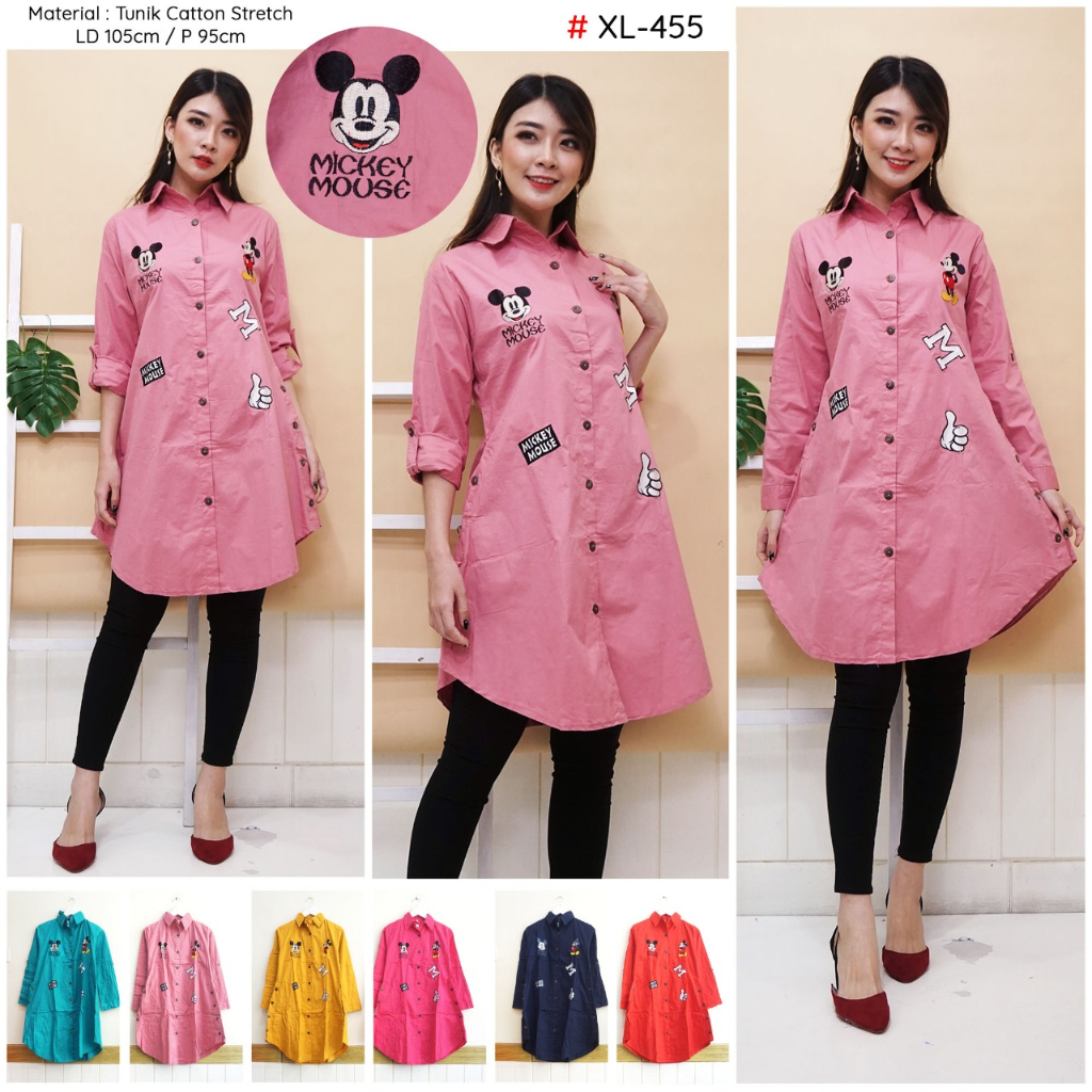 Baju Tunik Wanita Bordir Gambar Bahan Katun Stretch Ukuran XL