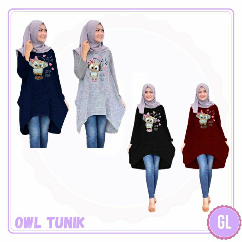 Tunik Owl Baju Atasan Tunik Muslim Wanita - XL XXL