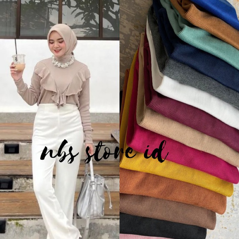 AZURA BLOUSE KNIT RIB RAJUT HALUS LAYER RUFFLE WANITA KAOS RIB GROSIR VIRAL PGMTA JAKARTA MURAH