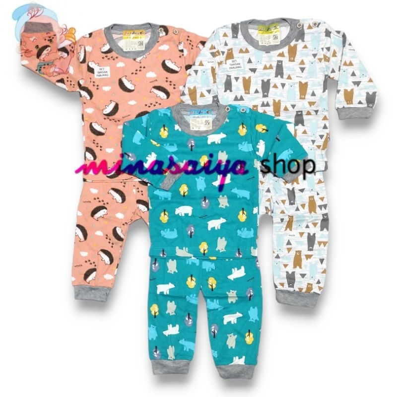 AIRIN BABY Setelan Bayi Lengan Panjang SNI Piyama Bayi Kancing Pundak Uk. S - XL