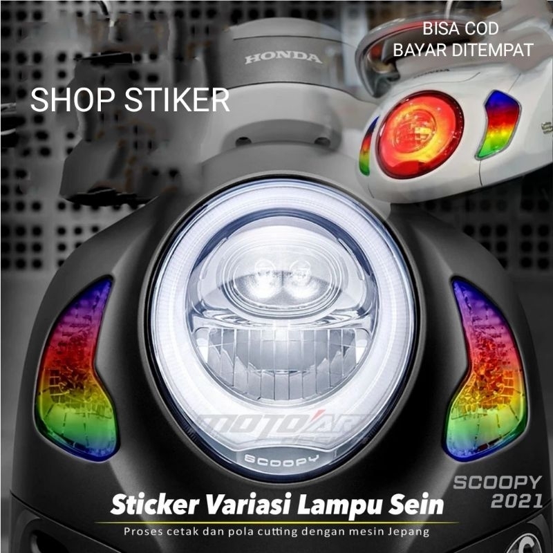 Sticker cutting variasi lampu honda scoopy 2021 warna pelangi transparant