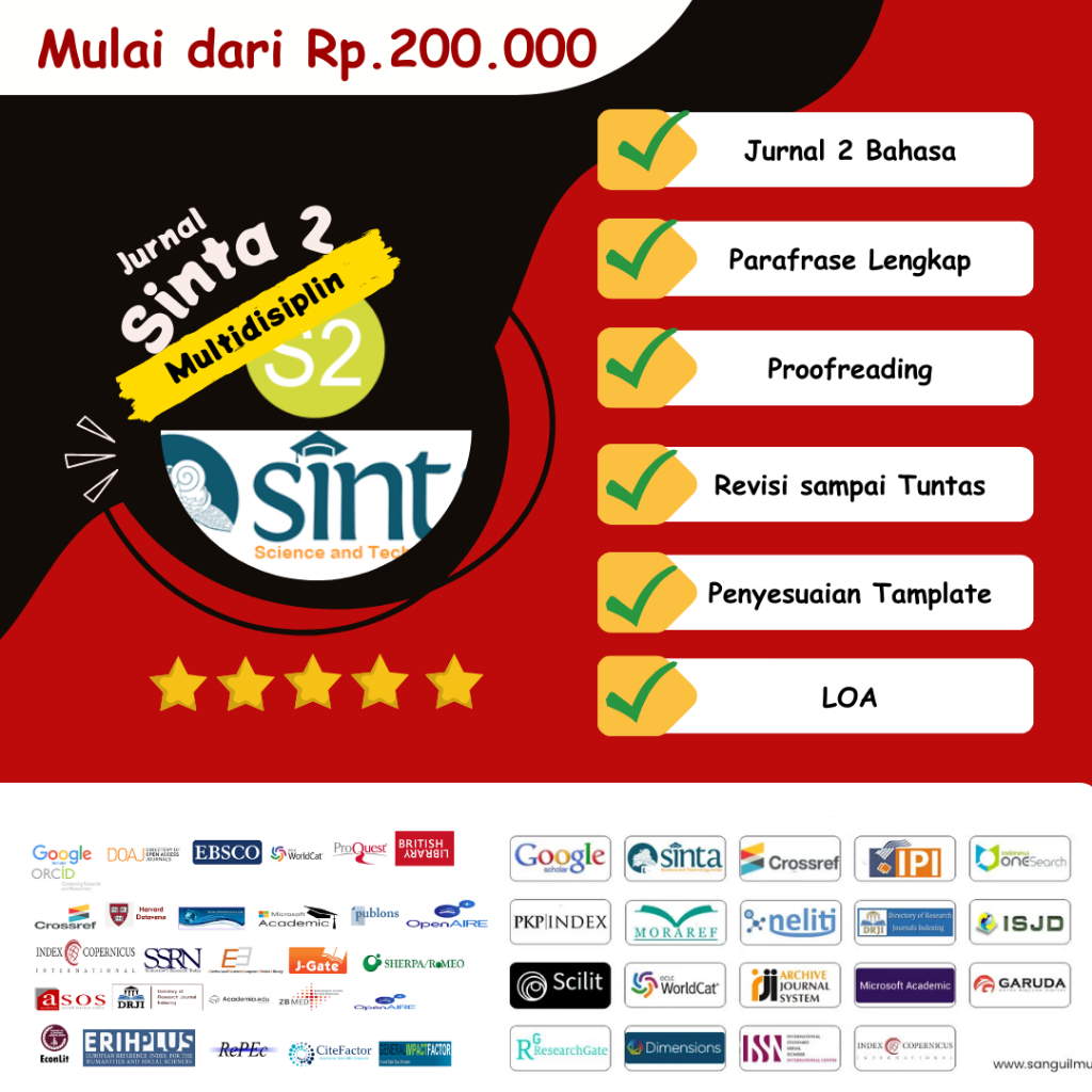 JURNAL SINTA 2 | PUBLIKASI | PENDAMPINGAN Nasional | SUBMIT & PUBLISH TUNTAS | SEMUA BIDANG