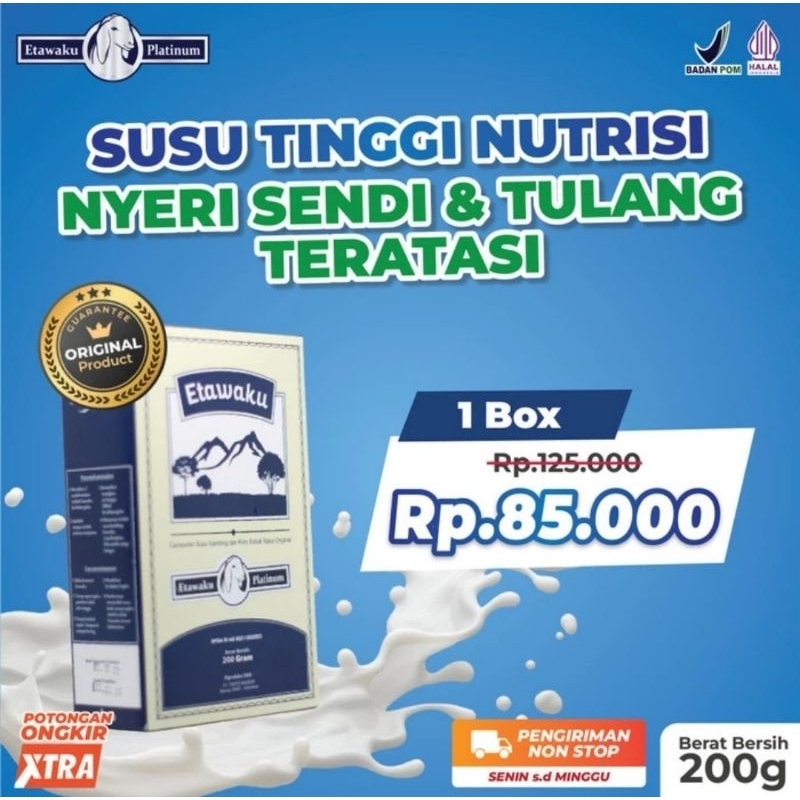 

ETAWAKU PLATINUM ORIGINAL 100% ( 1 BOX ) - SUSU KAMBING ETAWA ORIGINAL - MURNI TANPA PENGAWET