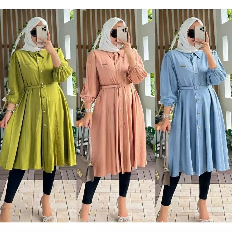 Tunik polos free belt busui friendly dress wanita polos terkini pakaian wanita remaja