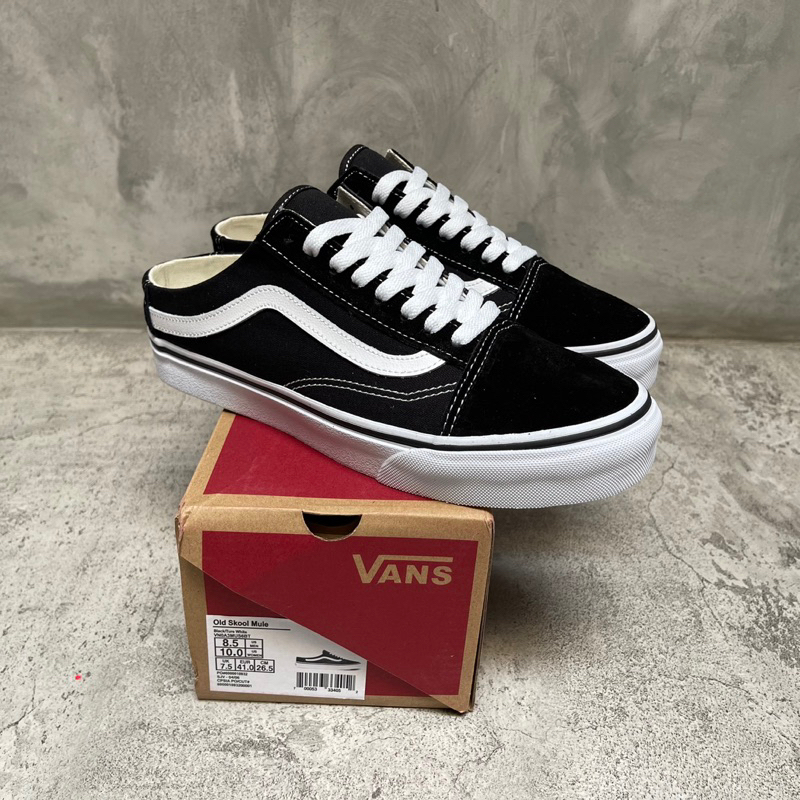 Vans Oldskool Mule Black White Original - Vans Old Skool Mule