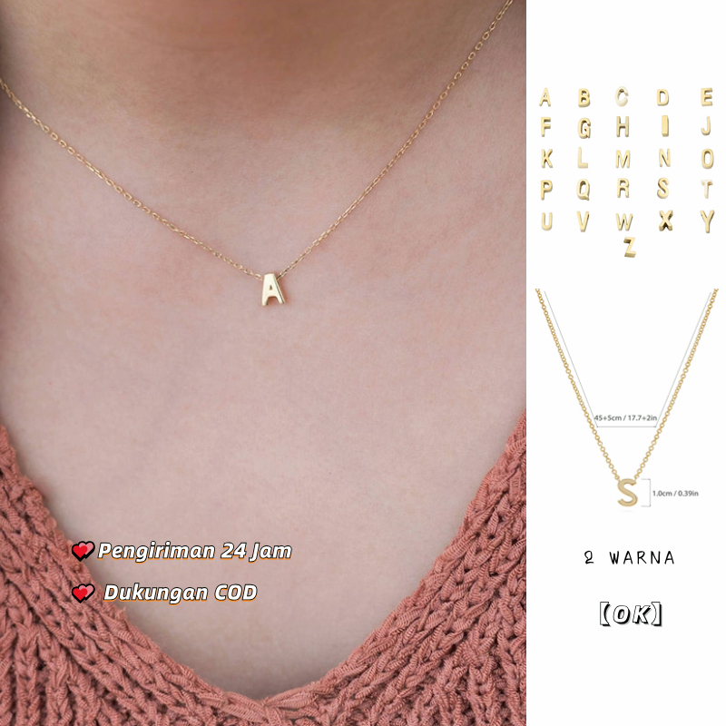 【OK】Kalung Rantai Liontin Inisial Huruf Kecil Bahan Logam Lapis Emas Perak Untuk Wanita
