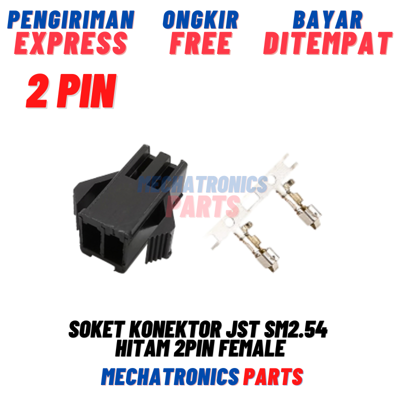 Soket Konektor JST SM2.54 Hitam 2Pin Female Betina 2P Pin SM 2.54 Socket Connector Baterai Mainan