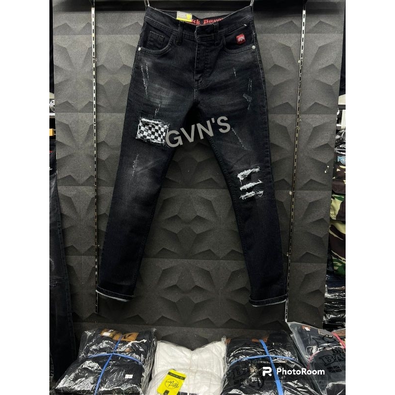 celana jeans panjang sobek pria catur hitam black baron original slimfit termurah korean style boyfr