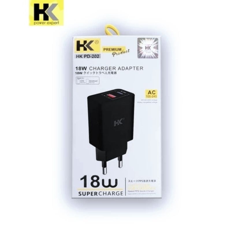 Batok Charger HK PD-202 18W fast charging 2 Port (USB QC 3.0 & Type C PD 3.0)