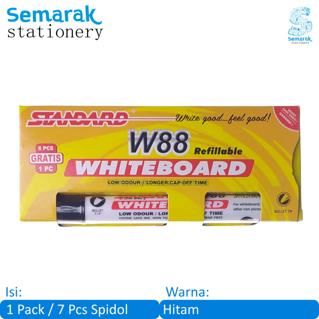 

Standard W88 WhiteBoard Marker Spidol Papan Tulis Dapat Dihapus - Hitam [1 Pack / 6 Pcs + Bonus 1 Pc]