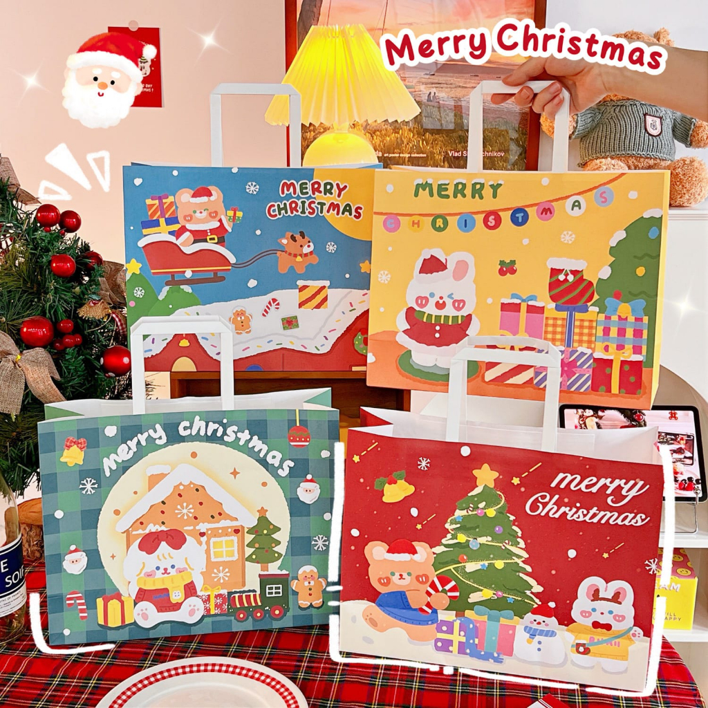 

(2pcs)Paper Bag Natal Santa Merry Christmas Kantong Hampers Tas Souvenir Bingkisan Natal Lucu Aesthetic