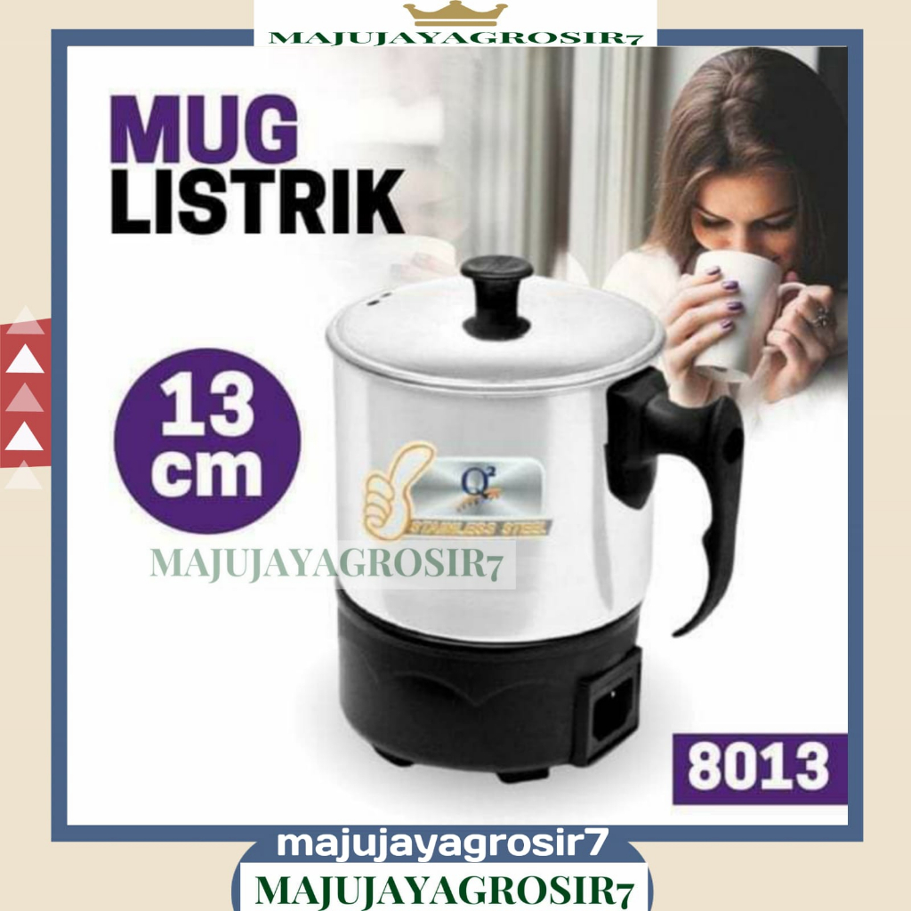 MUG ELEKTRIK PEMANAS LISTRIK / MUG LISTRIK 13 CM STAINLESS STEEL / MUG LISTRIK Q2-8013 / Q2 8013 MUG