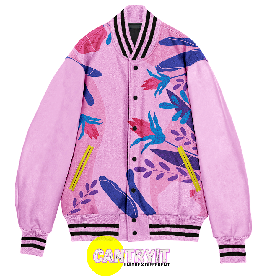 Jaket Varsity Wanita Jaket Baseball Motif Bunga MARJORAM