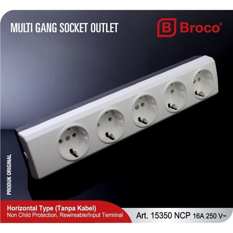Broco Stop Kontak 5 Lubang Non-Child Protection / STOP KONTAK BROCO / STOK KONTAK 5 LUBANG / BROCO